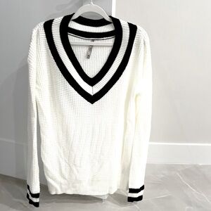 Mono B black & white varsity style v neck sweater